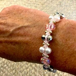 New Super Cool Iridescent Baby Pink Bling Boho Macrame Friendship Bracelet